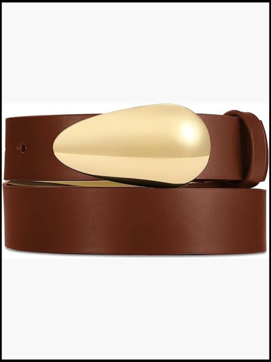 Faux Leather Belt with Gold Buckle for Jeans